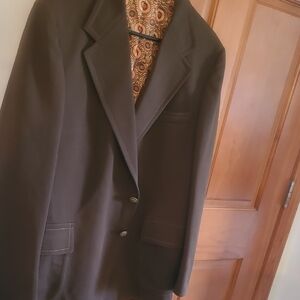 Men's Dark Brown Blazer Classic Two-Button Sport Coat Vintage Varsity Town Sz 48
